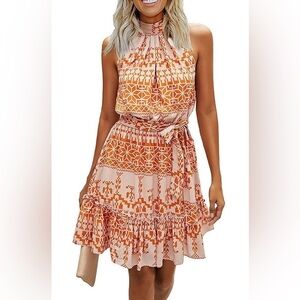 Women halter summer dress size XL orange